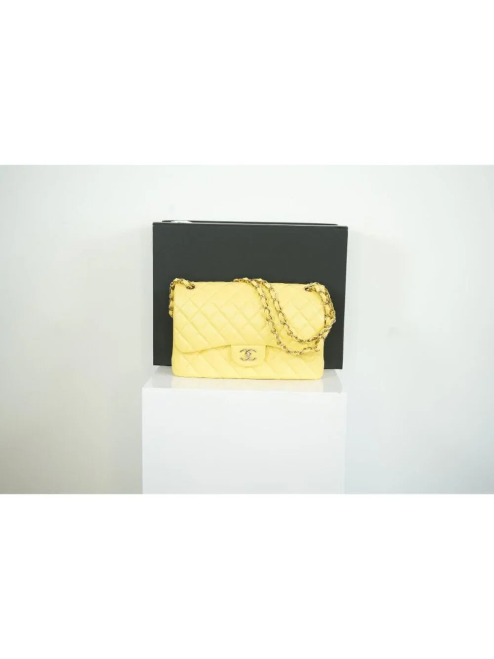 Chanel Flap Caviar Large Double Flap Yellow Full Set